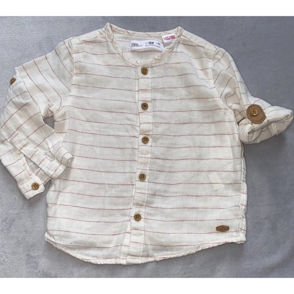 Zara striped cotton/linen shirt button down 18m EUC - Picture 3 of 3